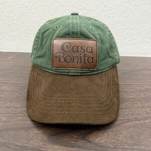 Casa Bonita Hat Cap Strapback Green Brown Leather Patch Dad Baseball Suede Bill‎